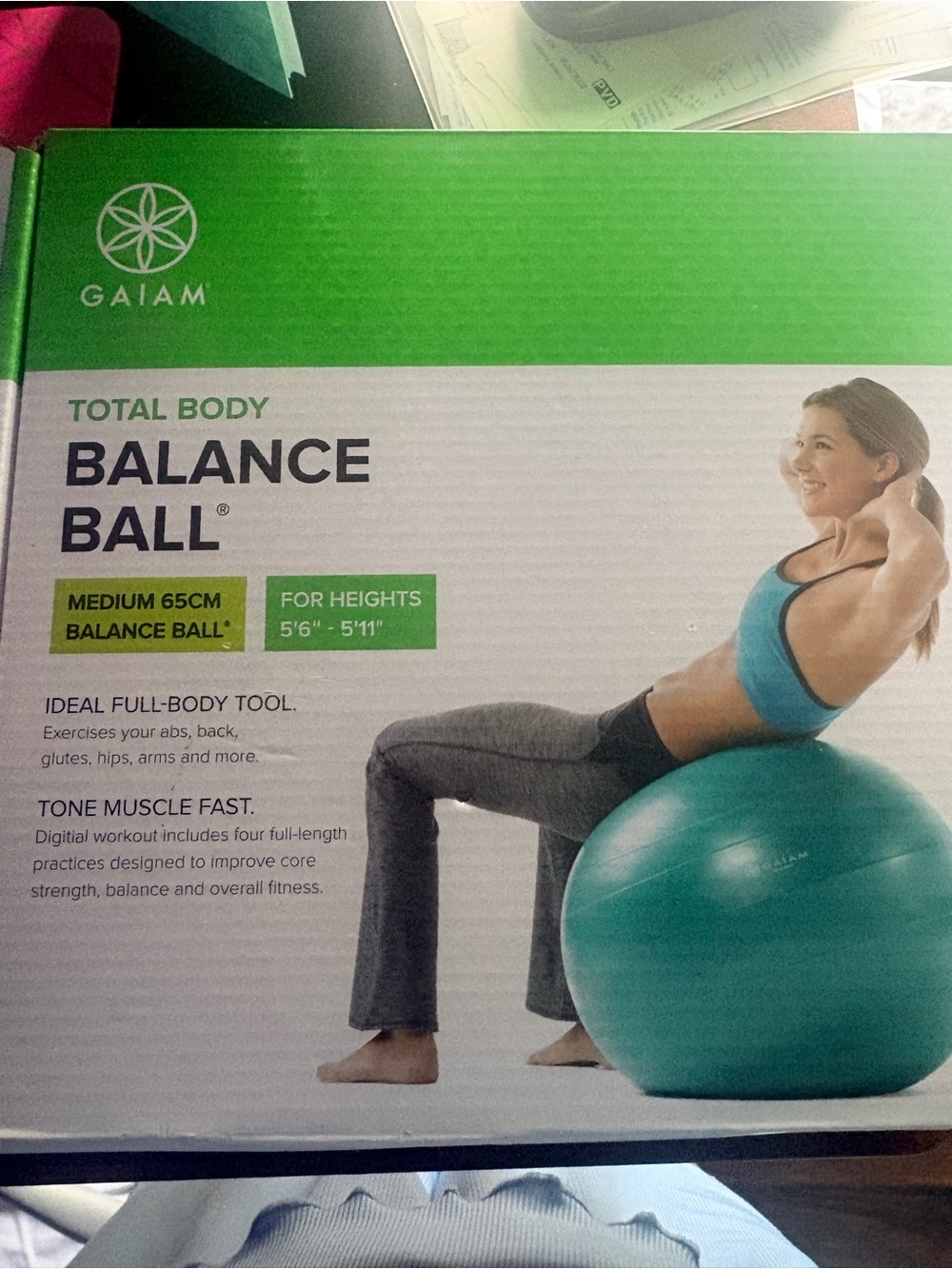 GAIAM Teal Balance Ball - Medium Fitness Stability Ball